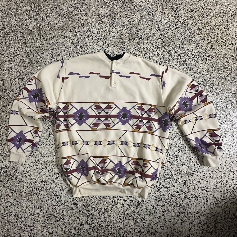Vintage Art Unlimited Sweater Mens Aztec Southwestern Pullover Button 90's 1992